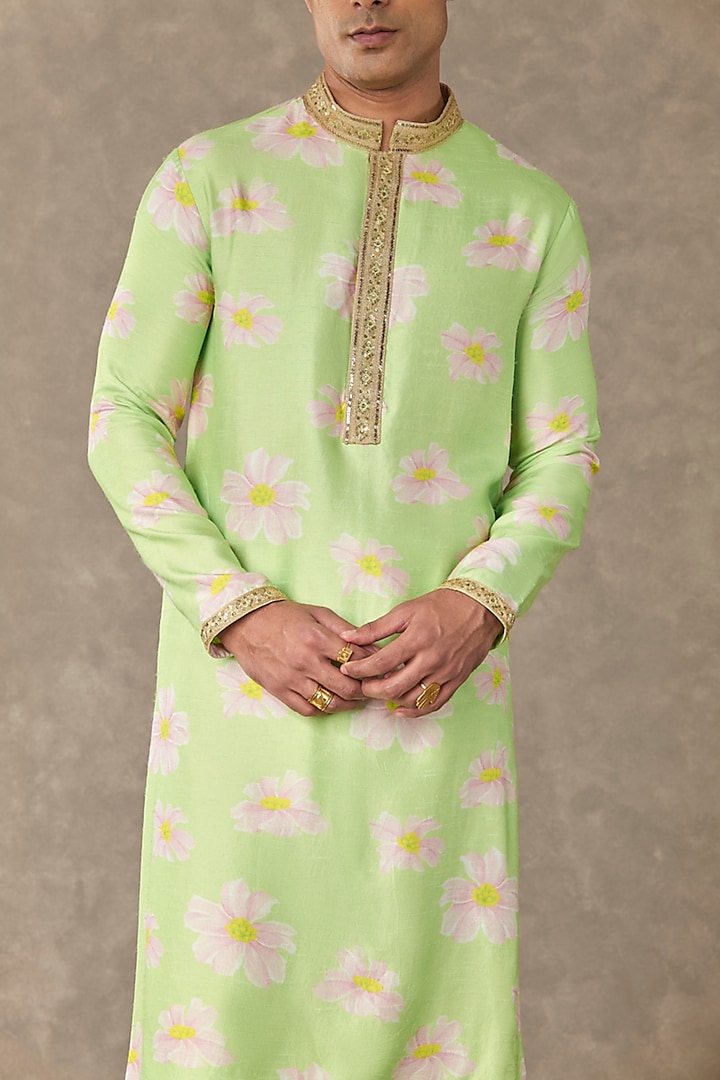Mint Raw Silk Digital Printed Kurta Set by Masaba Men at Pernia's Pop Up Shop