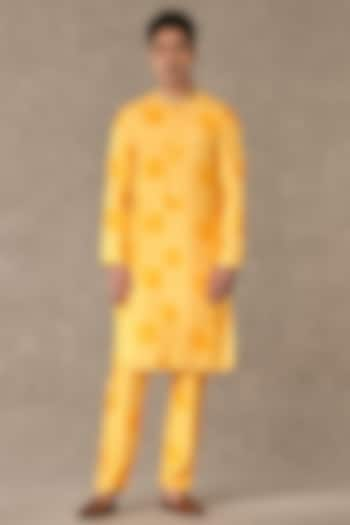 Pollen Yellow Raw Silk Printed Kurta by Masaba Men