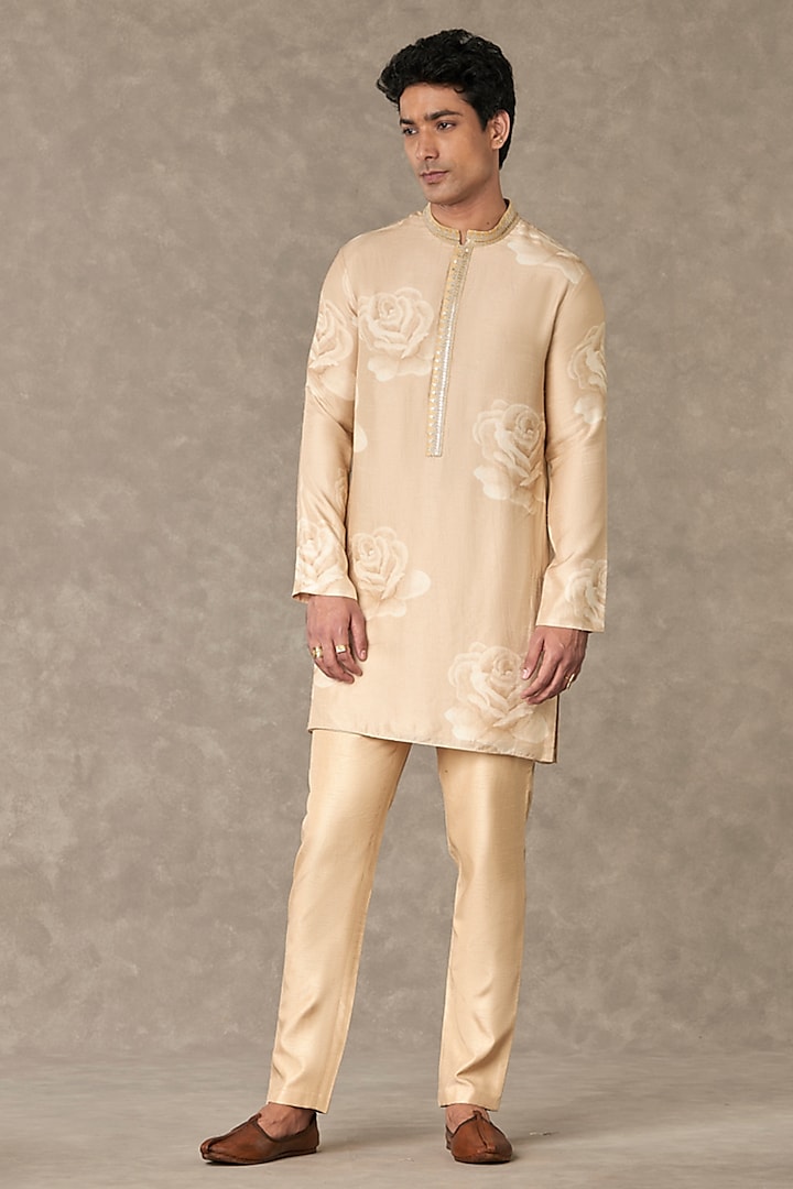 Beige Raw Silk Digital Printed Kurta by Masaba Men at Pernia's Pop Up Shop