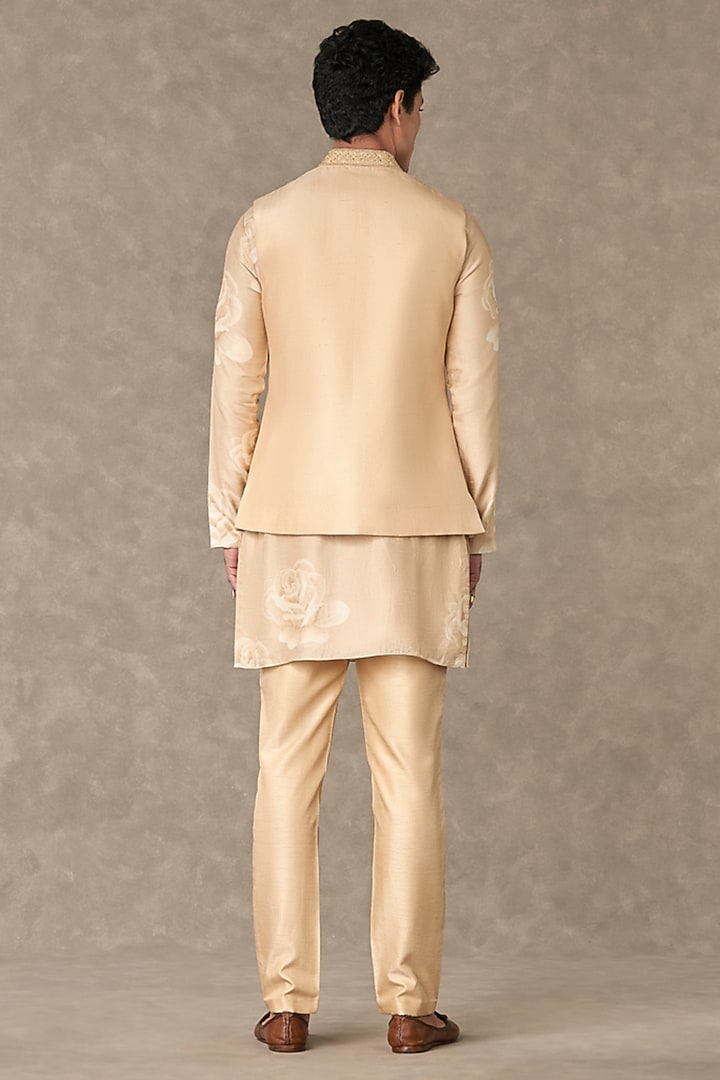 Beige Dupion Silk Embroidered Bundi Jacket by Masaba Men at Pernia's Pop Up Shop