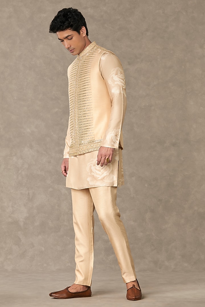 Beige Dupion Silk Embroidered Bundi Jacket by Masaba Men at Pernia's Pop Up Shop