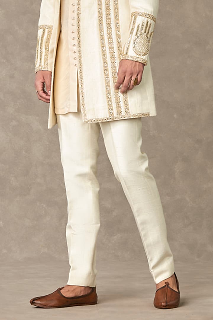 Ivory Raw Silk Embroidered Groom Indowestern Set by Masaba Men at Pernia's Pop Up Shop