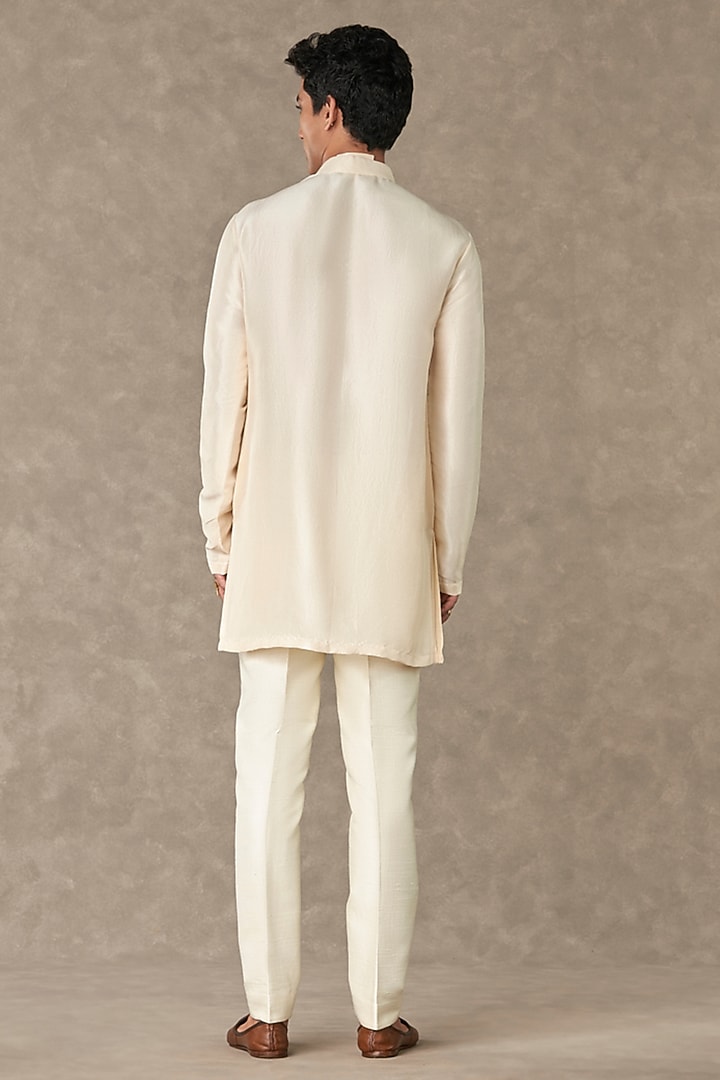 Ivory Raw Silk Embroidered Groom Indowestern Set by Masaba Men at Pernia's Pop Up Shop