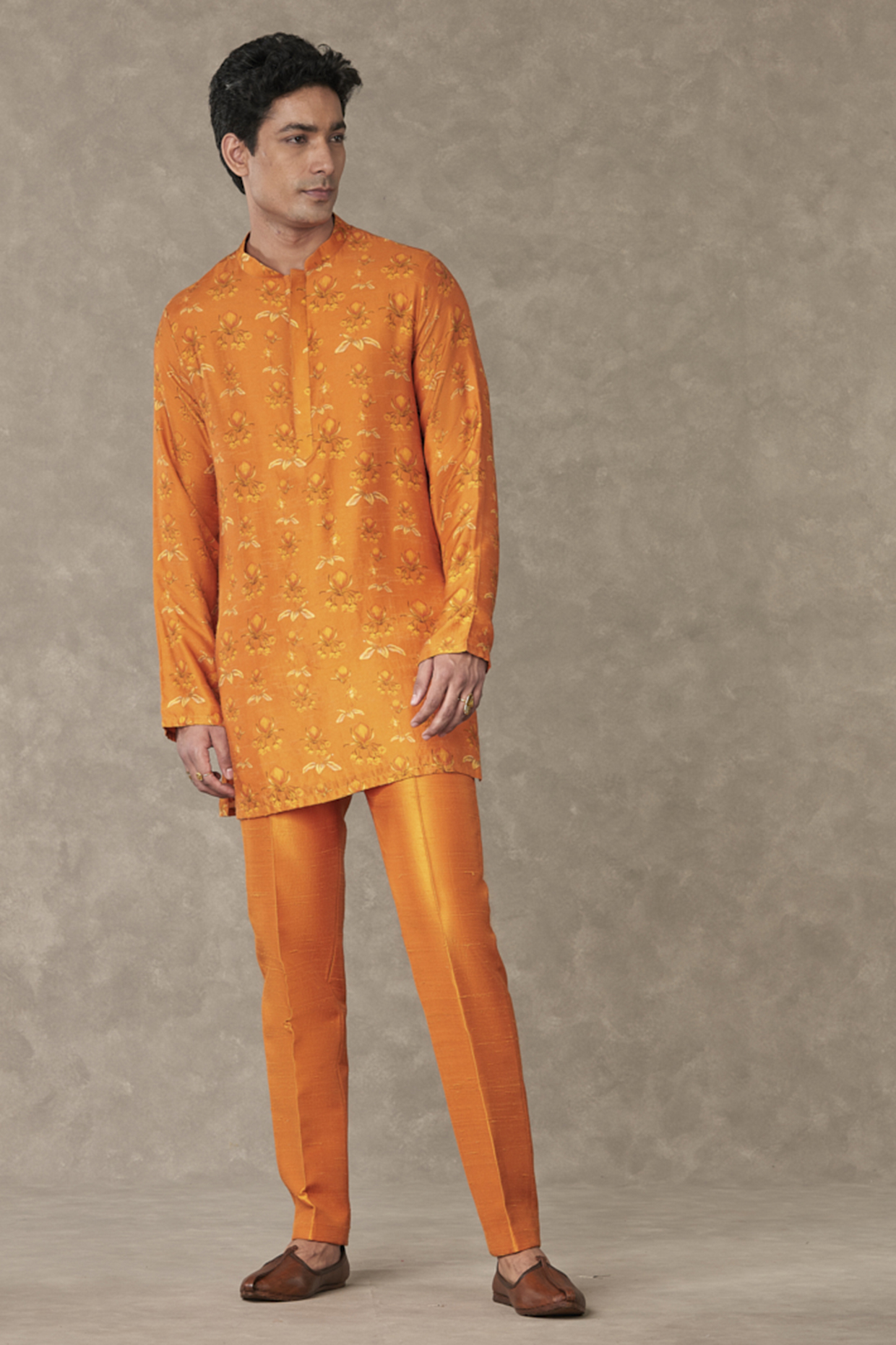 Rust Raw Silk Printed Kurta by Masaba Men at Pernia's Pop Up Shop
