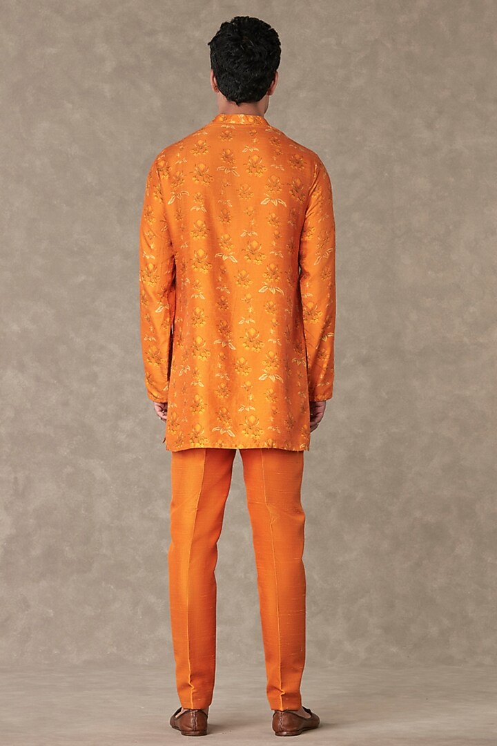 Rust Raw Silk Digital Printed Kurta Set by Masaba Men at Pernia's Pop Up Shop