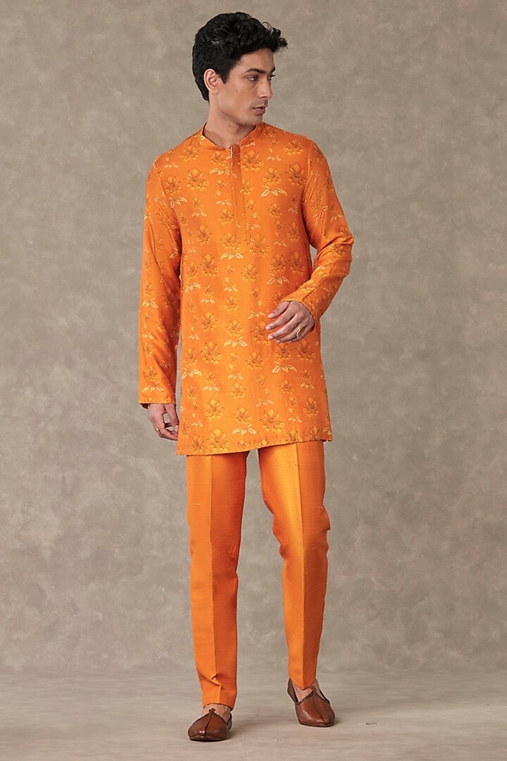 Rust Raw Silk Digital Printed Kurta Set by Masaba Men at Pernia's Pop Up Shop