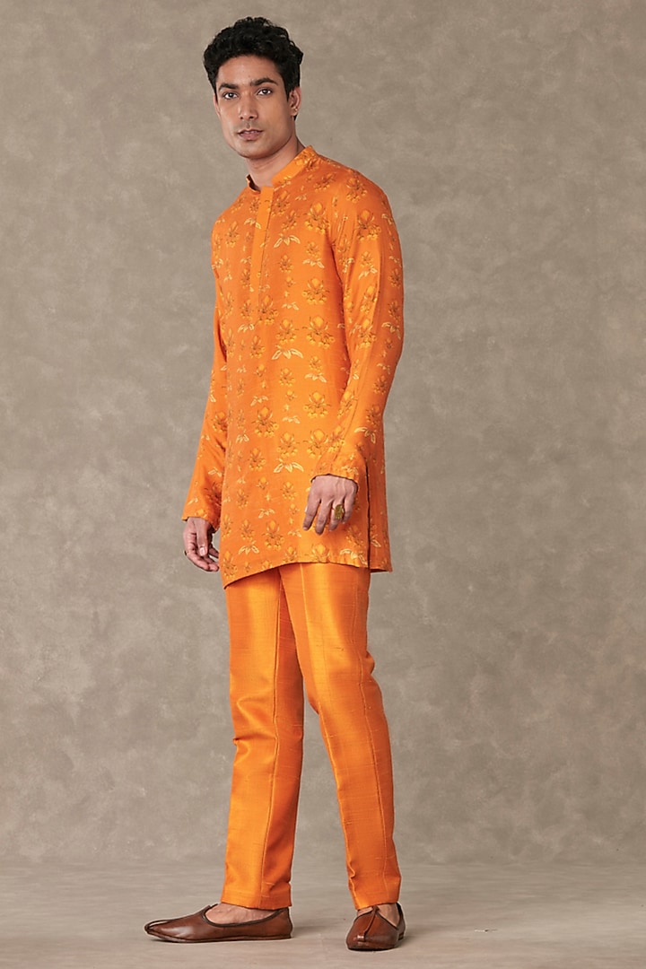 Rust Raw Silk Digital Printed Kurta Set by Masaba Men at Pernia's Pop Up Shop