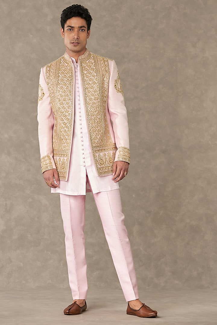 Mithai Pink Raw Silk Embroidered Indowestern Jacket by Masaba Men