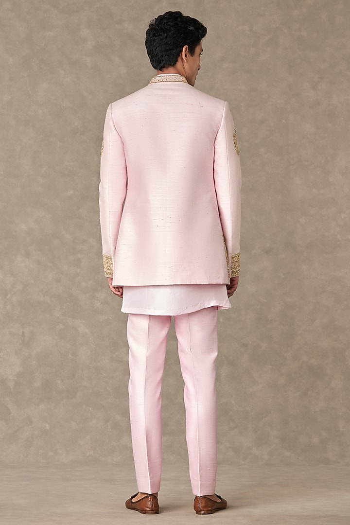Mithai Pink Raw Silk Embroidered Wedding Indowestern Jacket by Masaba Men at Pernia's Pop Up Shop