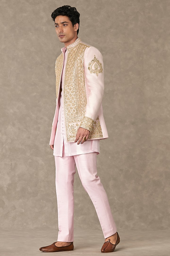 Mithai Pink Raw Silk Embroidered Wedding Indowestern Jacket by Masaba Men at Pernia's Pop Up Shop