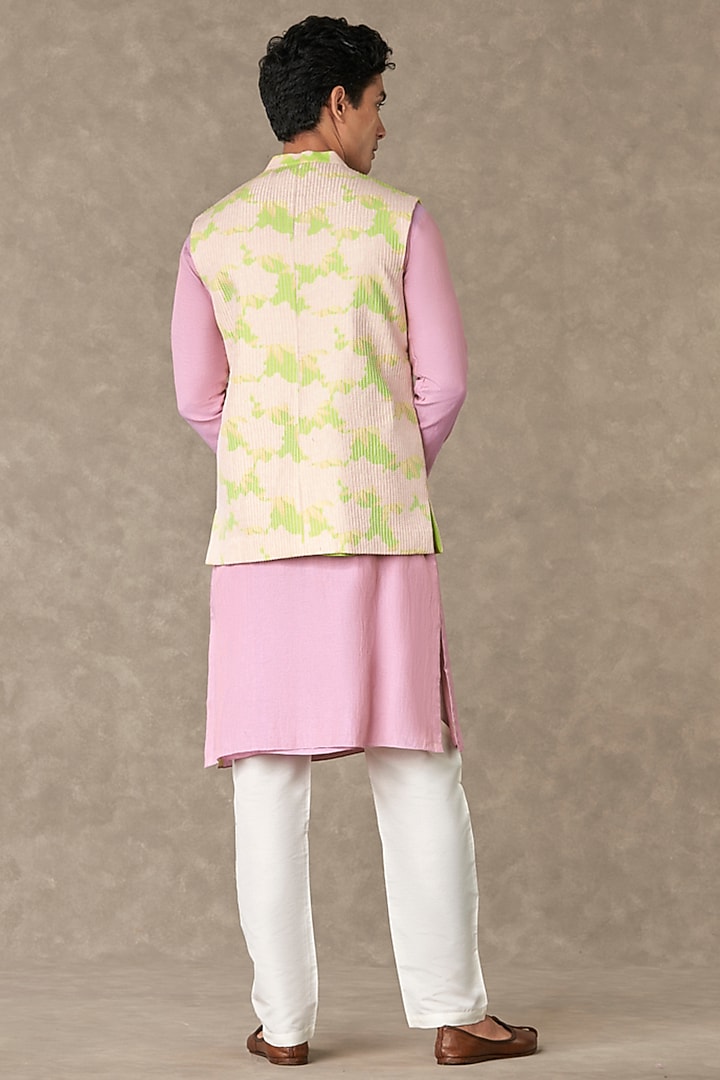 Mint Green Raw Silk Printed Bundi Jacket by Masaba Men at Pernia's Pop Up Shop