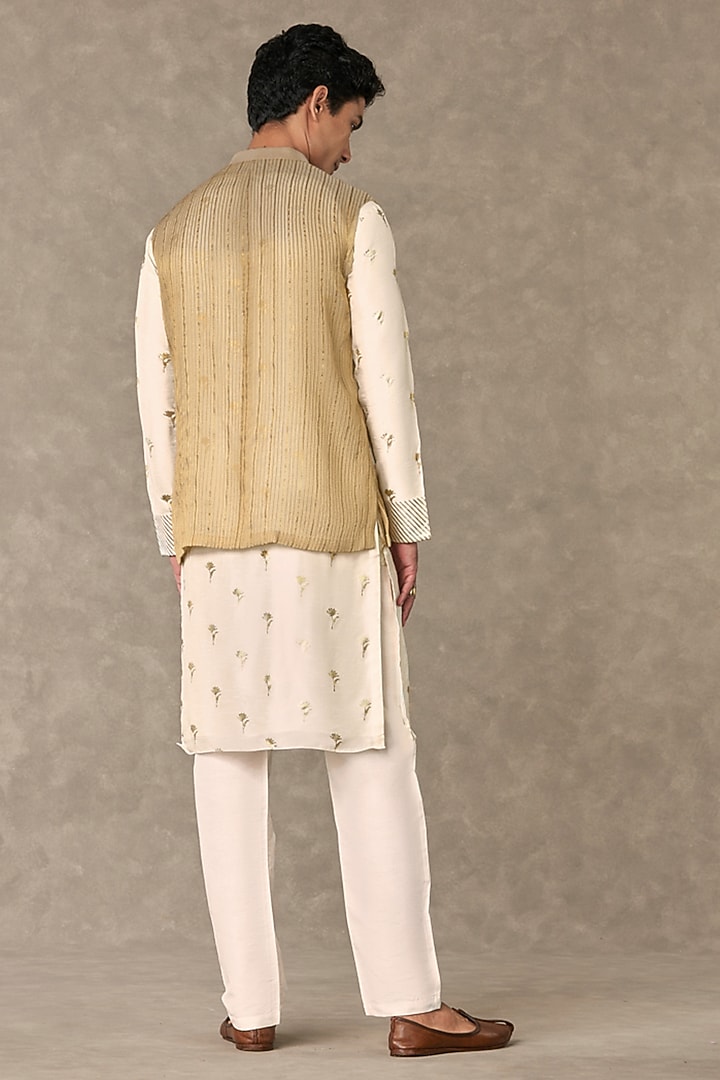 Gold Tissue Embroidered Bundi Jacket With Kurta by Masaba Men at Pernia's Pop Up Shop