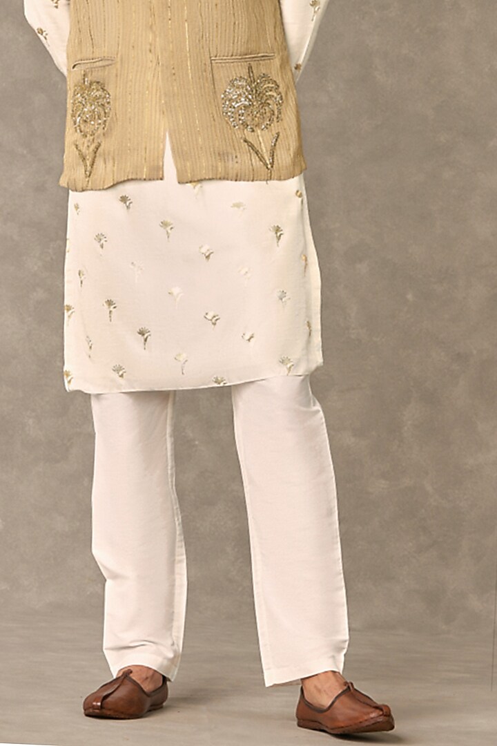Gold Tissue Embroidered Bundi Jacket With Kurta by Masaba Men at Pernia's Pop Up Shop