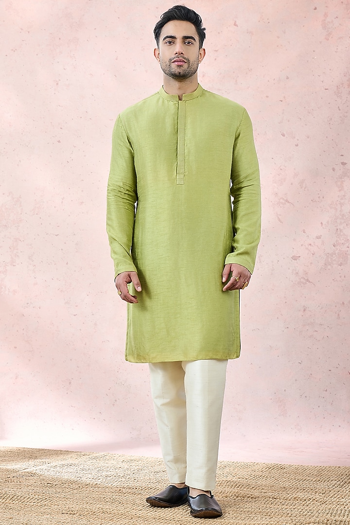 Mint Green Heavy Raw Silk Zardosi Embroidered Groom Sherwani Set by Masaba Men at Pernia's Pop Up Shop