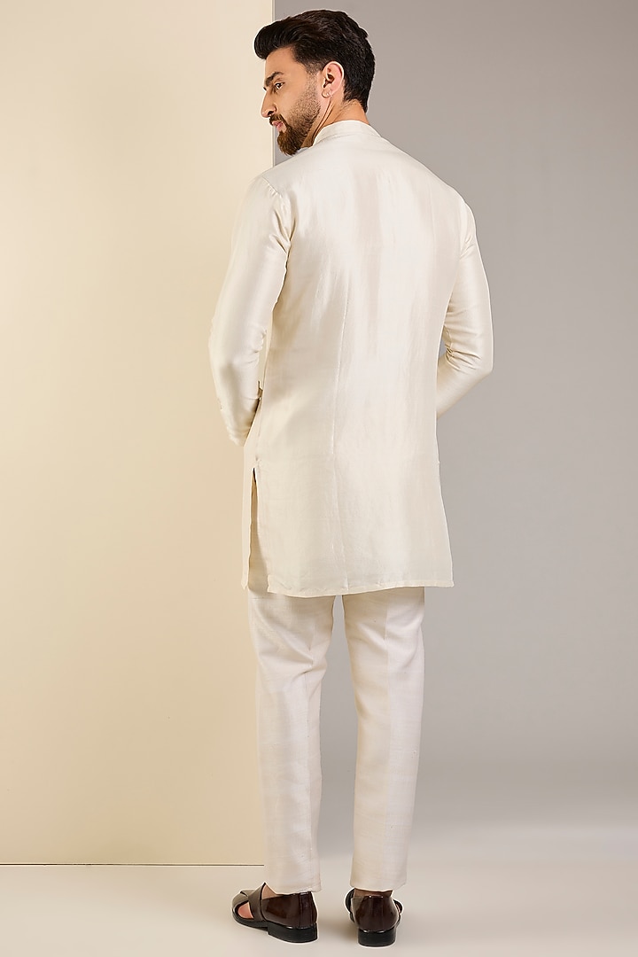 Ivory Raw Silk Embroidered Groom Indowestern Set by Masaba Men at Pernia's Pop Up Shop