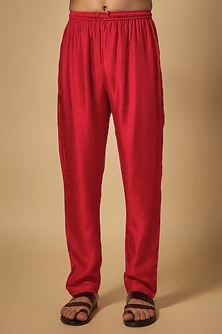 Red Raw Silk Pants by Masaba Men