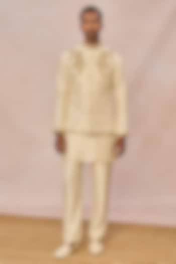 Ivory Dupion Silk Moti Work Bundi Jacket Set by Masaba Men at Pernia's Pop Up Shop