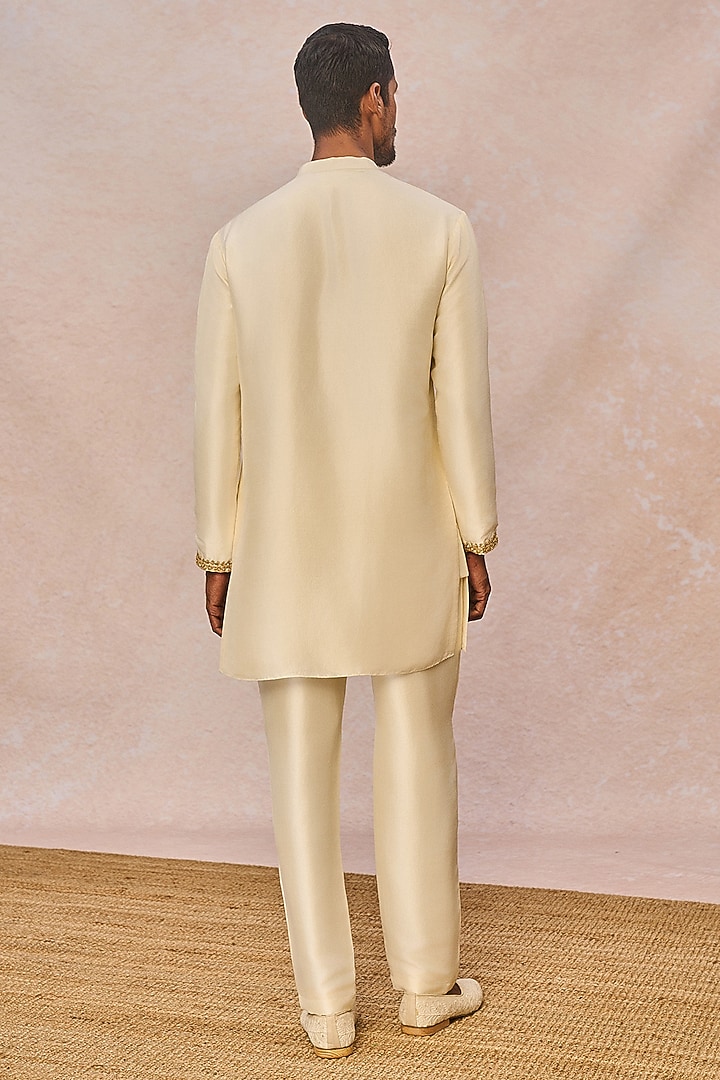 Ivory Dupion Silk Moti Work Bundi Jacket Set by Masaba Men at Pernia's Pop Up Shop