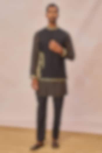 Black Raw Silk Dori Embroidered Bundi Jacket Set by Masaba Men at Pernia's Pop Up Shop