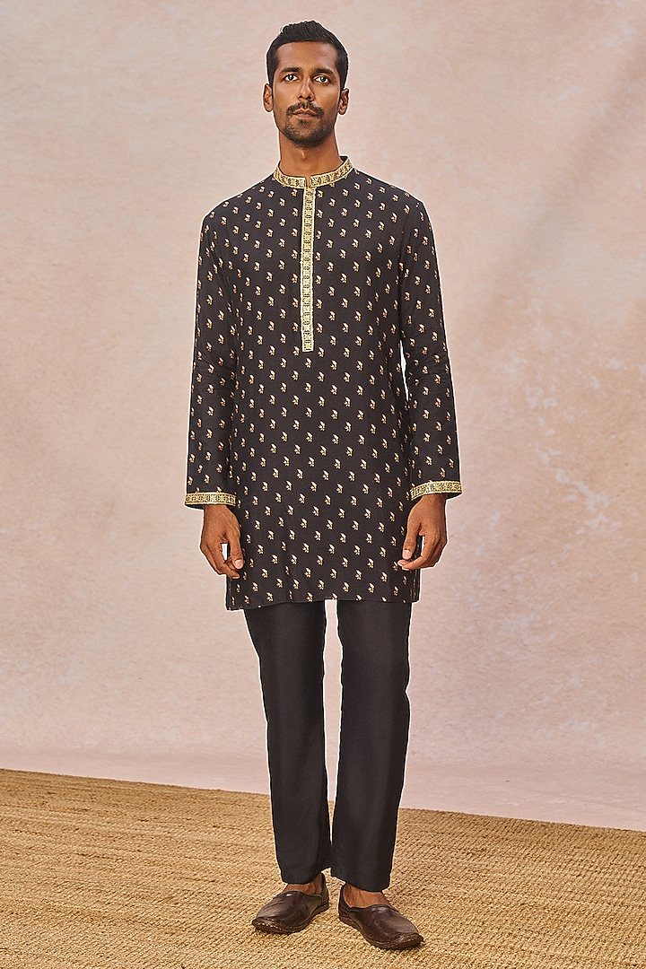Black Raw Silk Dori Embroidered Bundi Jacket Set by Masaba Men at Pernia's Pop Up Shop