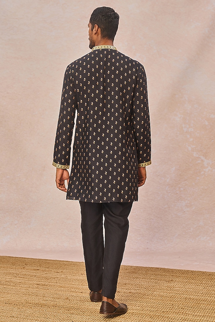 Black Raw Silk Dori Embroidered Bundi Jacket Set by Masaba Men at Pernia's Pop Up Shop