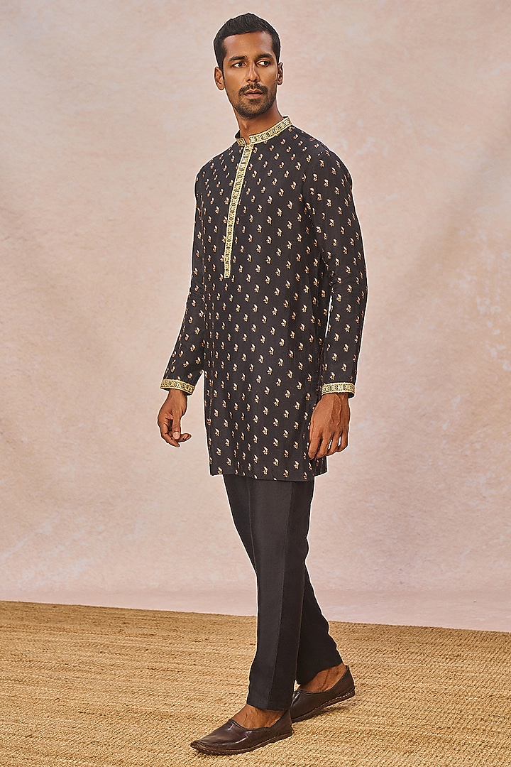 Black Raw Silk Dori Embroidered Bundi Jacket Set by Masaba Men at Pernia's Pop Up Shop