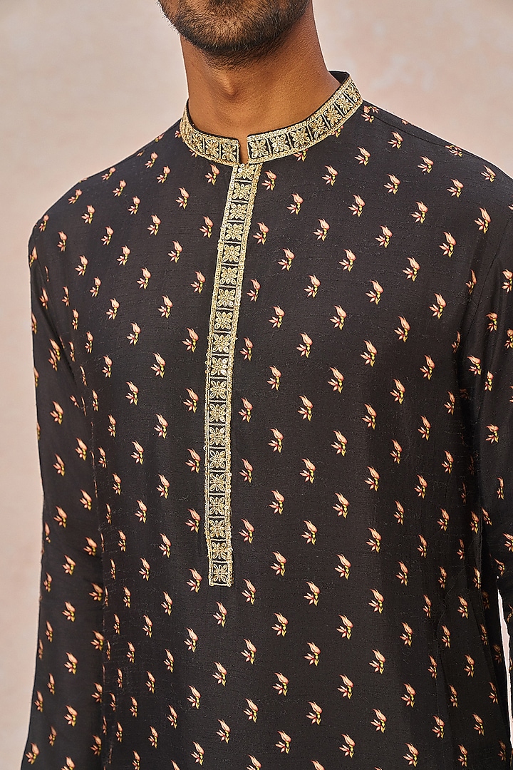 Black Raw Silk Dori Embroidered Bundi Jacket Set by Masaba Men at Pernia's Pop Up Shop