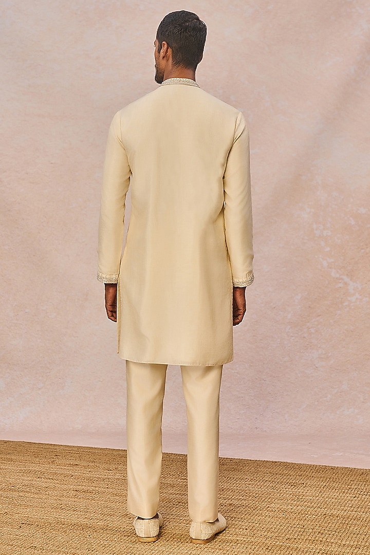Gold Silk Tissue Hand Embroidered Groom Sherwani Set by Masaba Men at Pernia's Pop Up Shop