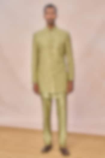 Mint Spun Silk Machine Embroidered Groom Bandhgala Set by Masaba Men at Pernia's Pop Up Shop