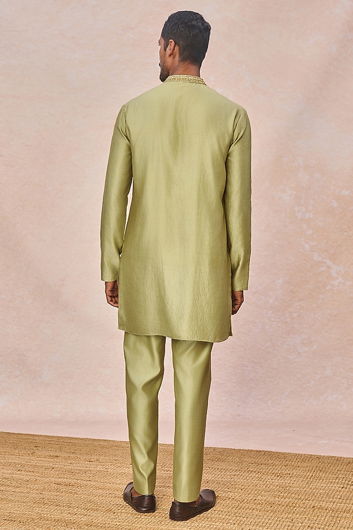 Mint Spun Silk Machine Embroidered Groom Bandhgala Set by Masaba Men at Pernia's Pop Up Shop