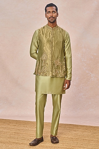 Mint Tissue Embroidered Bundi Jacket Set by Masaba Men