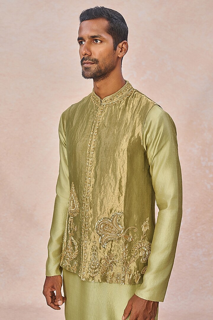 Mint Tissue Embroidered Bundi Jacket Set by Masaba Men at Pernia's Pop Up Shop