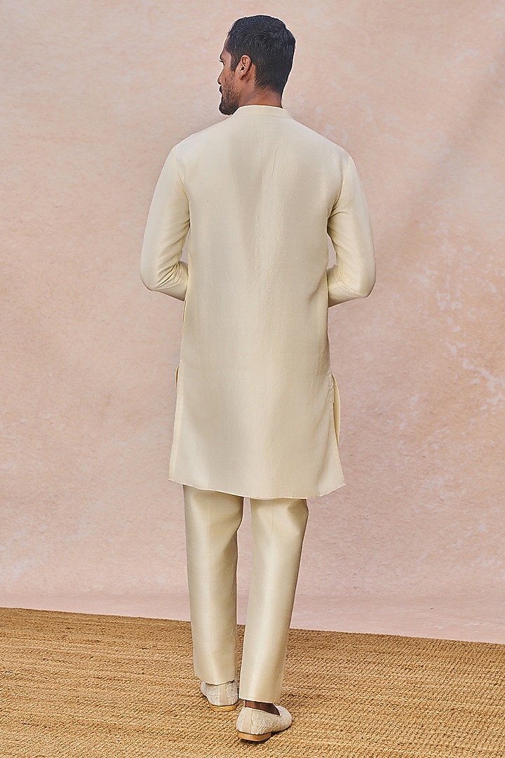 Ivory Raw Silk Cutdana Embroidered Groom Sherwani Set by Masaba Men at Pernia's Pop Up Shop