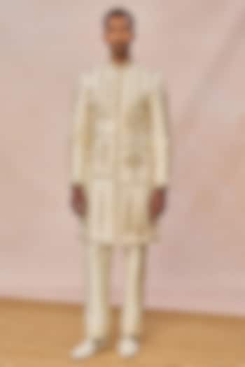 Ivory Raw Silk Cutdana Embroidered Groom Sherwani Set by Masaba Men at Pernia's Pop Up Shop