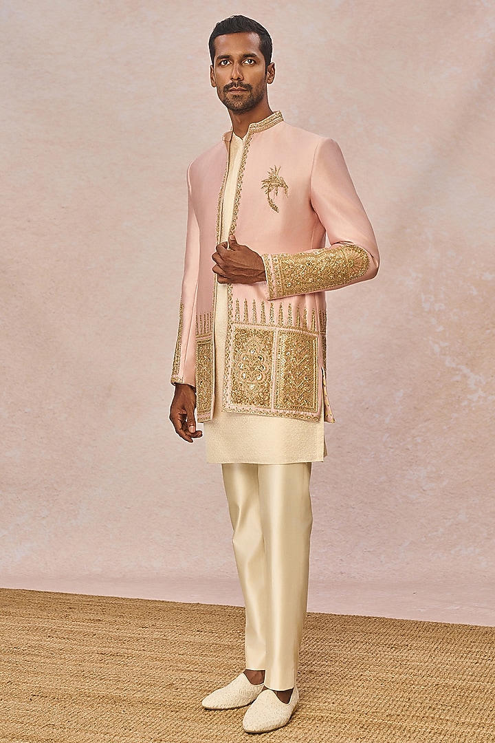 Pink Silk Embroidered Koti Set by Masaba Men at Pernia's Pop Up Shop
