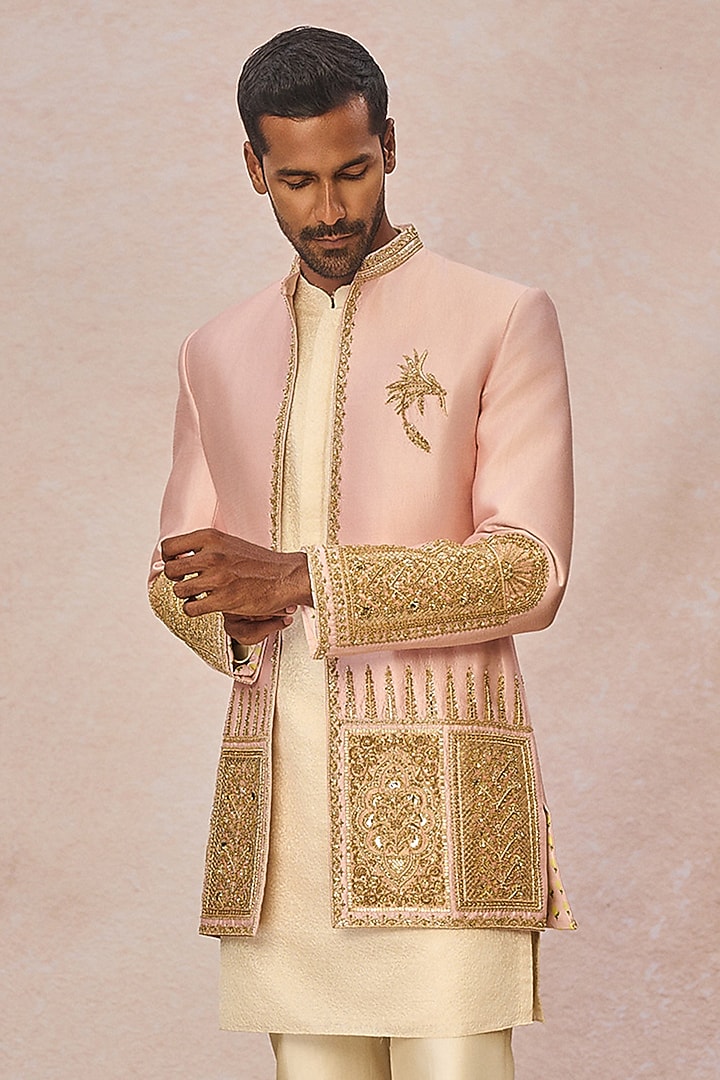 Pink Silk Embroidered Koti Set by Masaba Men at Pernia's Pop Up Shop