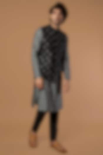 Black Raw Silk Bundi Jacket by Masaba Men