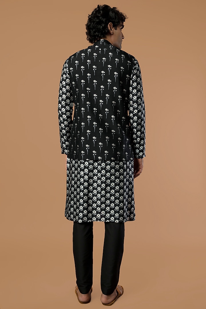 Black Raw Silk Bundi Jacket by Masaba Men at Pernia's Pop Up Shop