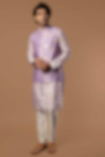 Lilac Raw Silk Kurta Set With Bundi Jacket by Masaba Men
