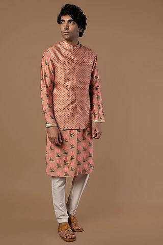 Dusky Pink Raw Silk Bundi Jacket by Masaba Men