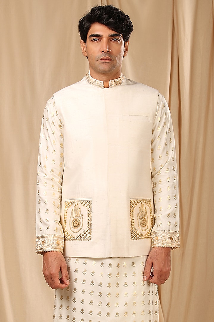 Ivory Embroidered Bundi Jacket by Masaba Men at Pernia's Pop Up Shop