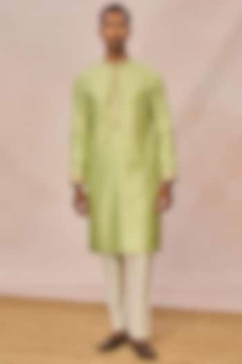 Lime Green Raw Silk Kurta Set by Masaba Men at Pernia's Pop Up Shop