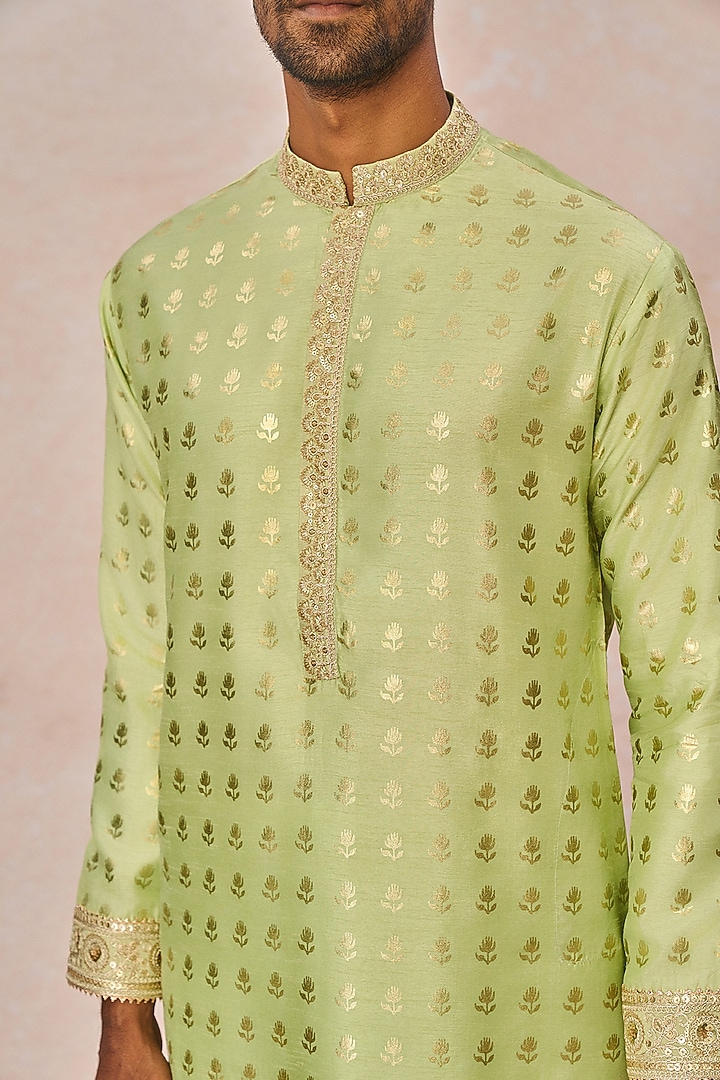 Lime Green Raw Silk Kurta Set by Masaba Men at Pernia's Pop Up Shop