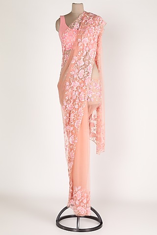 Blush Pink Embroidered Saree Set by Premya By Manishii