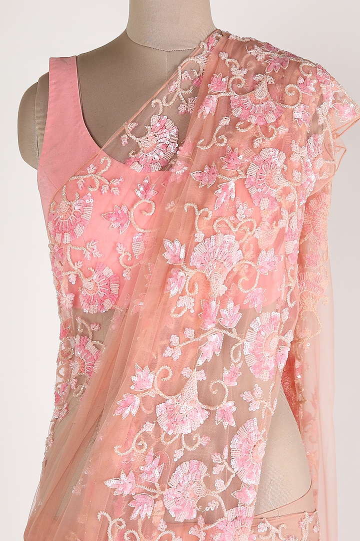 Blush Pink Embroidered Wedding Saree Set by Premya By Manishii at Pernia's Pop Up Shop