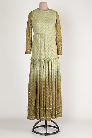 Ombre Olive Green Embroidered Anarkali by Premya By Manishii