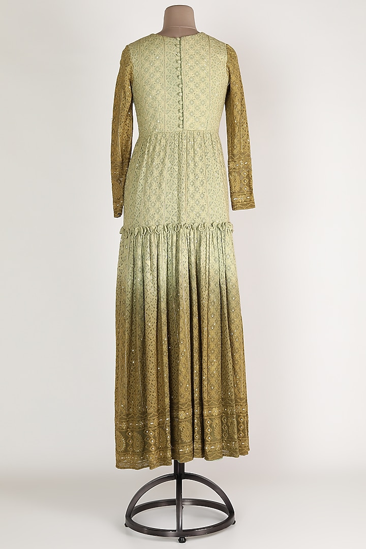 Ombre Olive Green Embroidered Party Wear Anarkali by Premya By Manishii at Pernia's Pop Up Shop