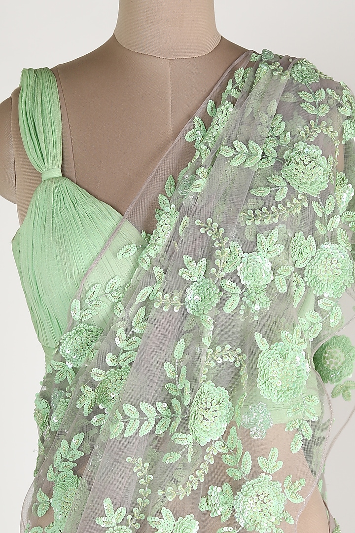 Mint Green & Mauve Embroidered Wedding Saree Set by Premya By Manishii at Pernia's Pop Up Shop