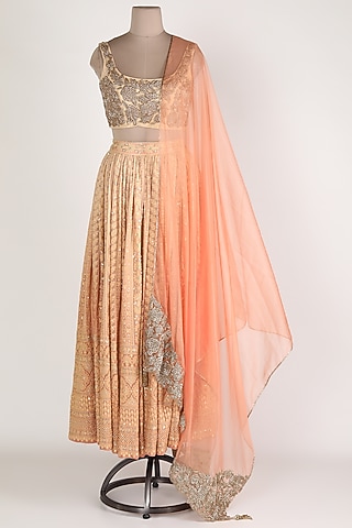 Orange Embroidered Lehenga Set by Premya By Manishii