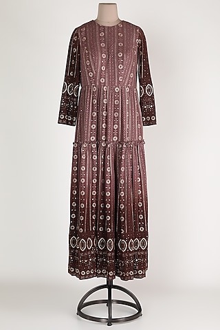Brown Embroidered Anarkali by Premya By Manishii